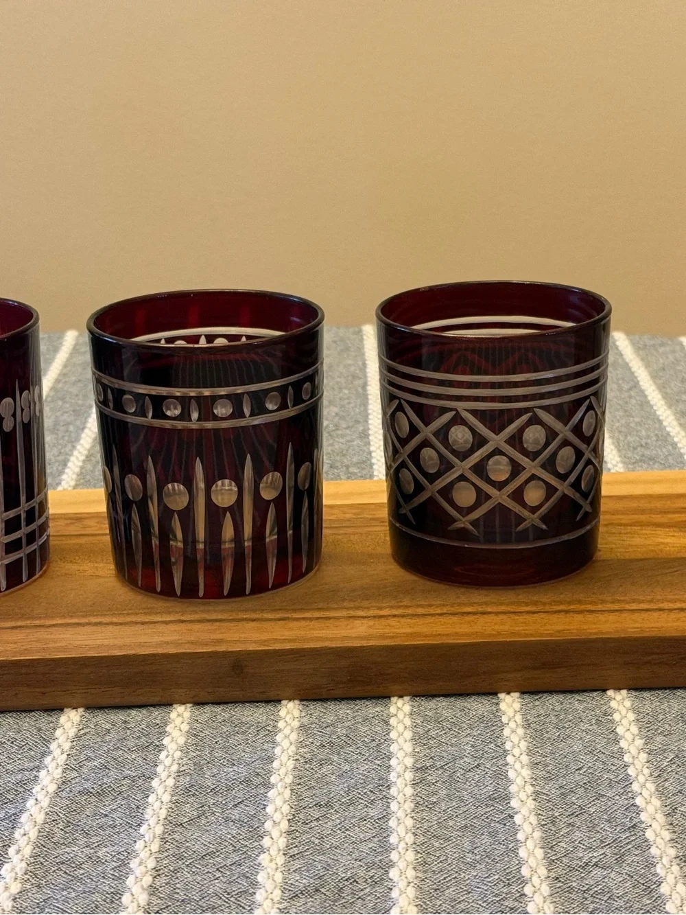 Williams Sonoma Ruby Red Etched Double Old Fashion glasses - Set of 4